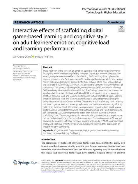 Effects of adaptive scaffolding on performance, cognitive load and .